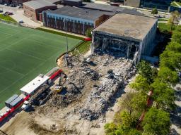 Demolition of Nebraska's Mabel Lee Hall is nearly complete. It is one of a number of major campus construction projects in progress this summer. 