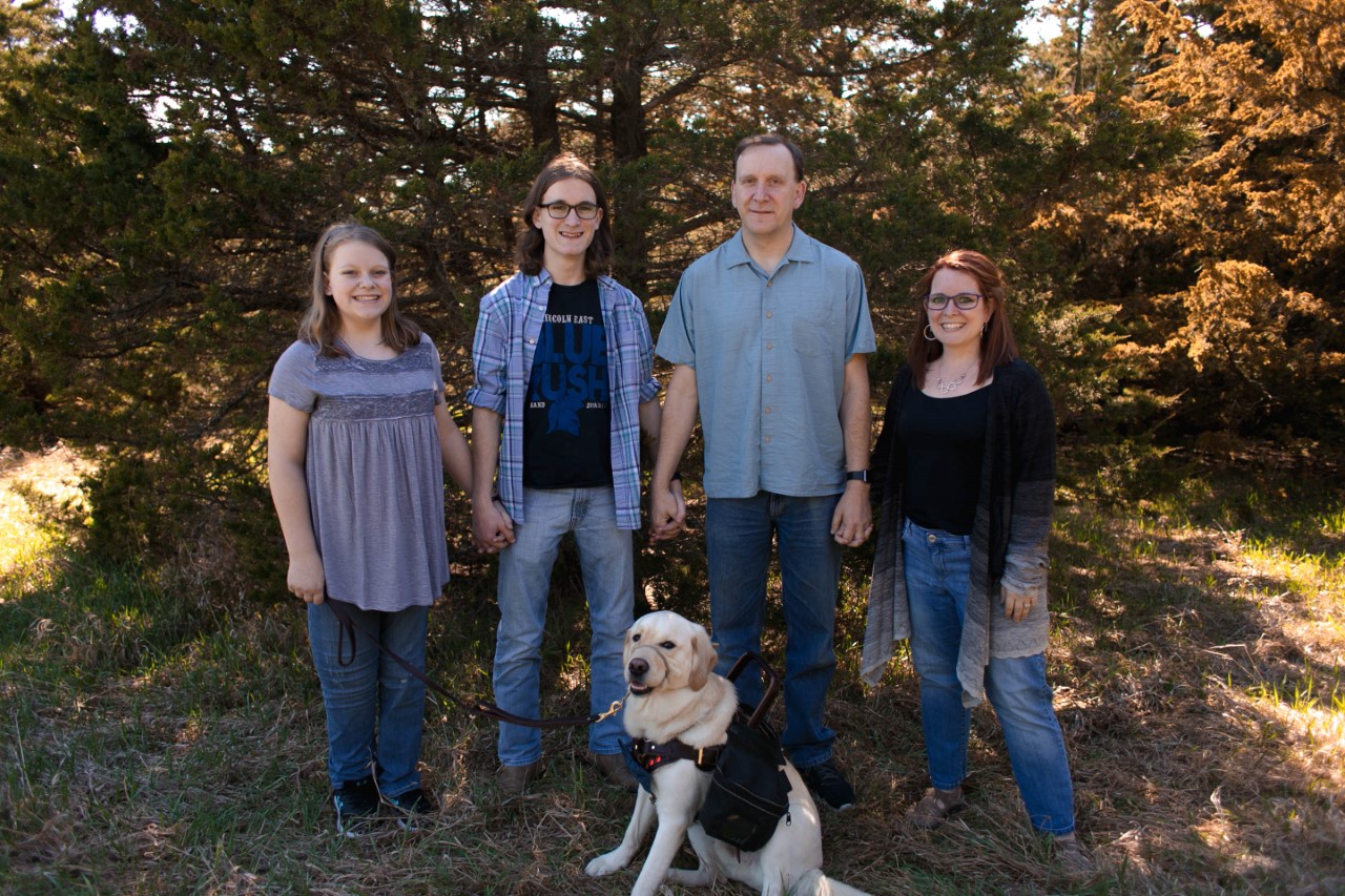 The Laughtenschlagers (from left: Lily, Alex, Karl and Carrie and their dog, Kahoot) spend time together exploring the outdoors. This month, Alex earned a CASNR Change Maker scholarship to make the outdoors more accessible. Courtesy Alex Lautenschlager