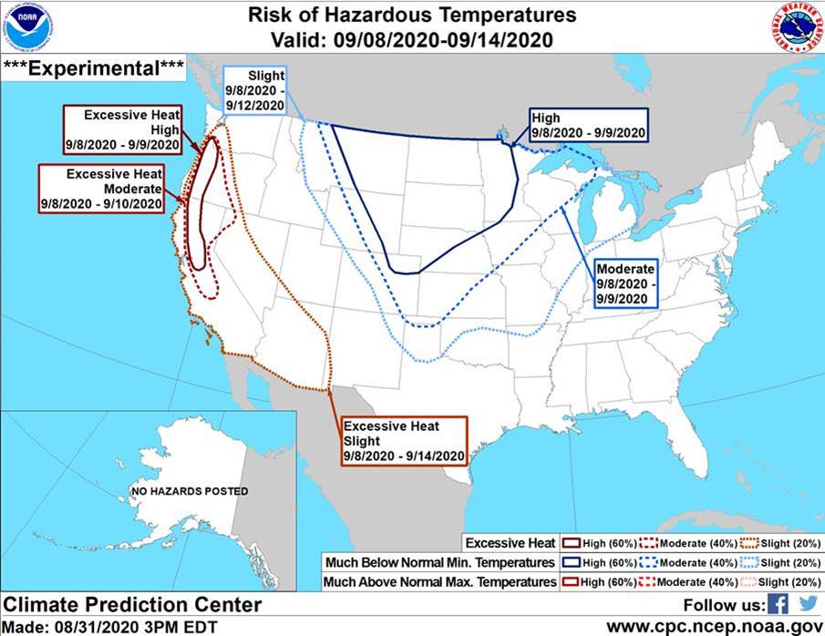 NOAA Map - Risk of Hazardous Temperatures