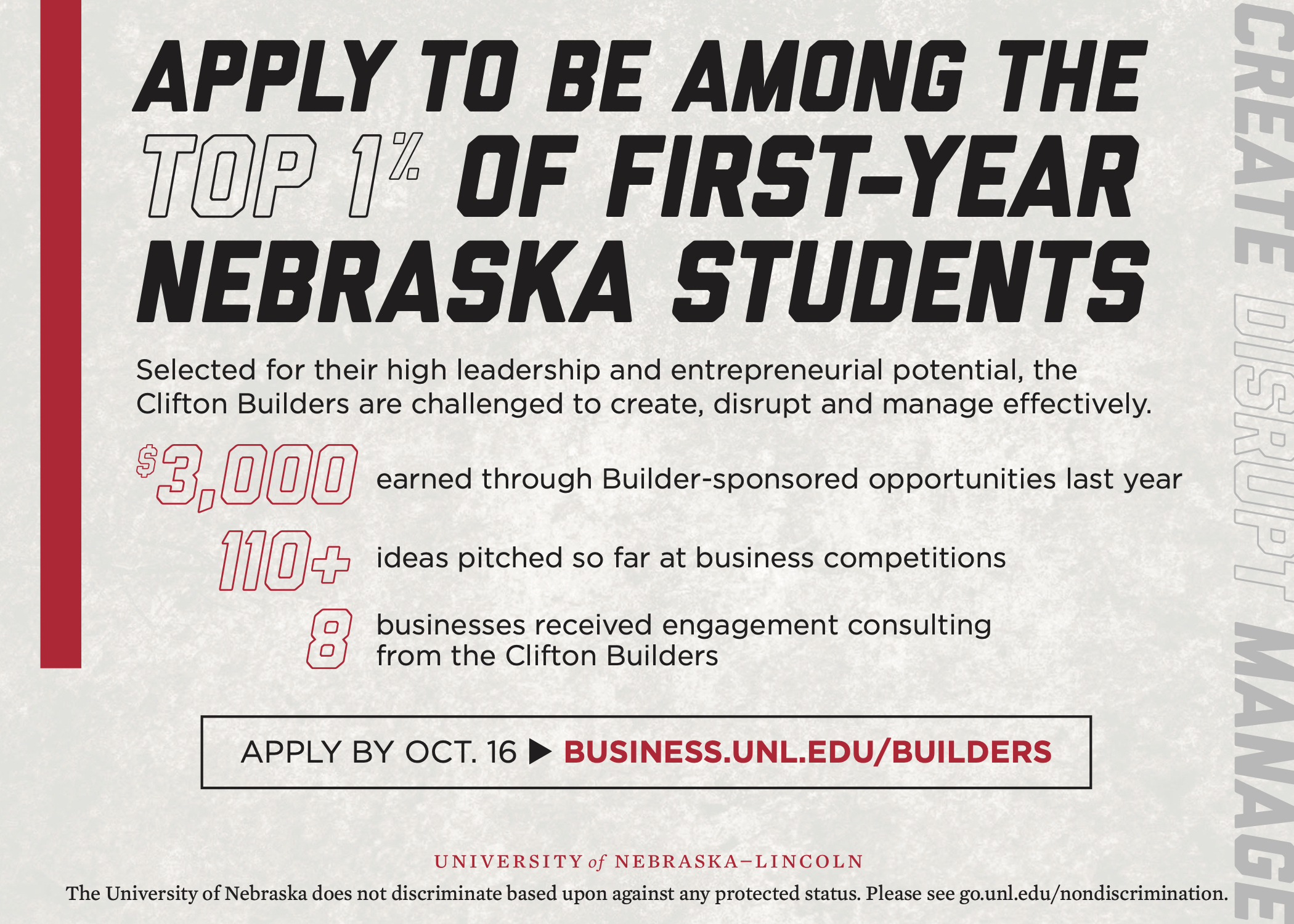 Applications are due October 16 at business.unl.edu/builders