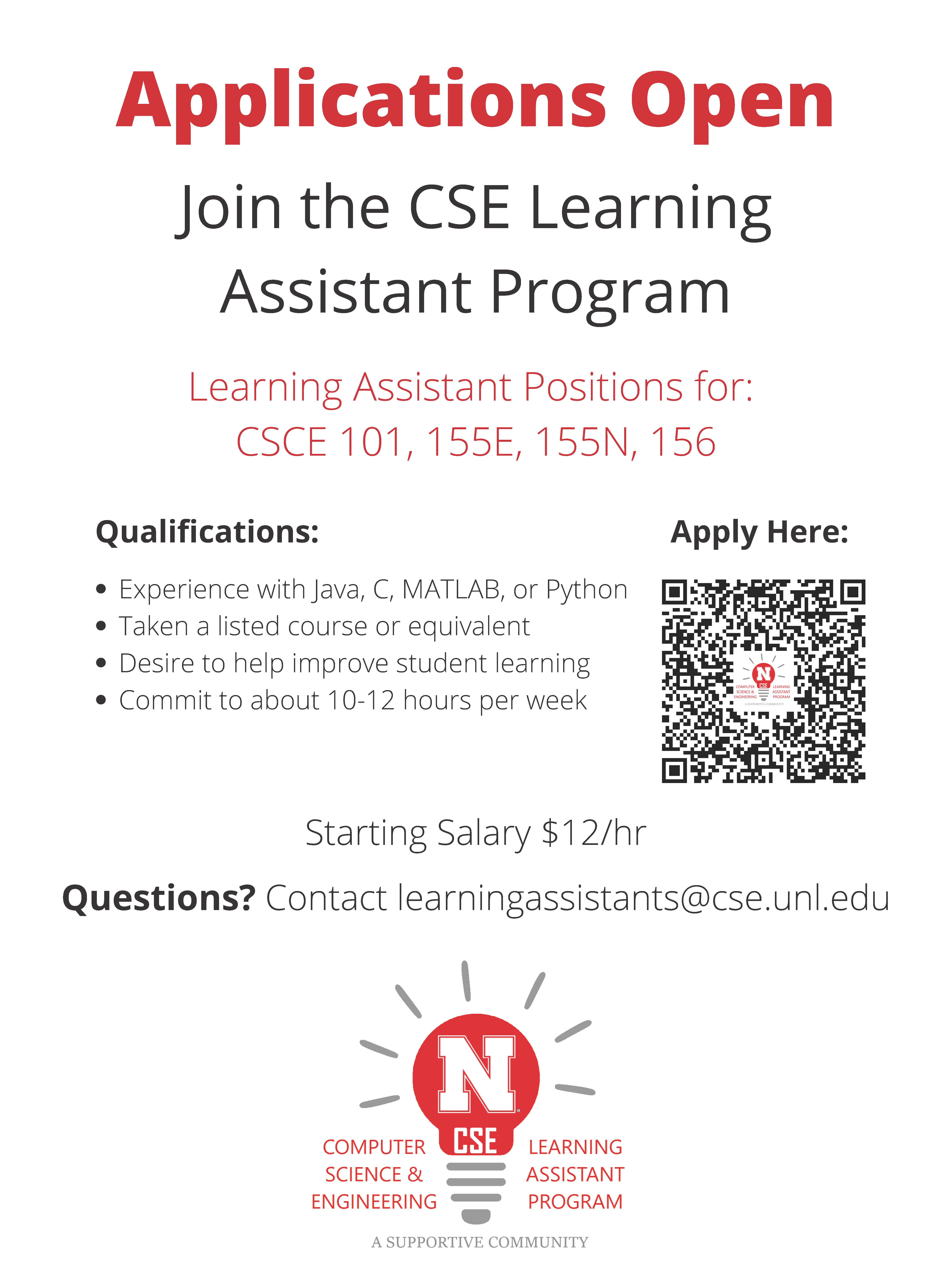 The CSE Learning Assistant Program is now accepting applications.