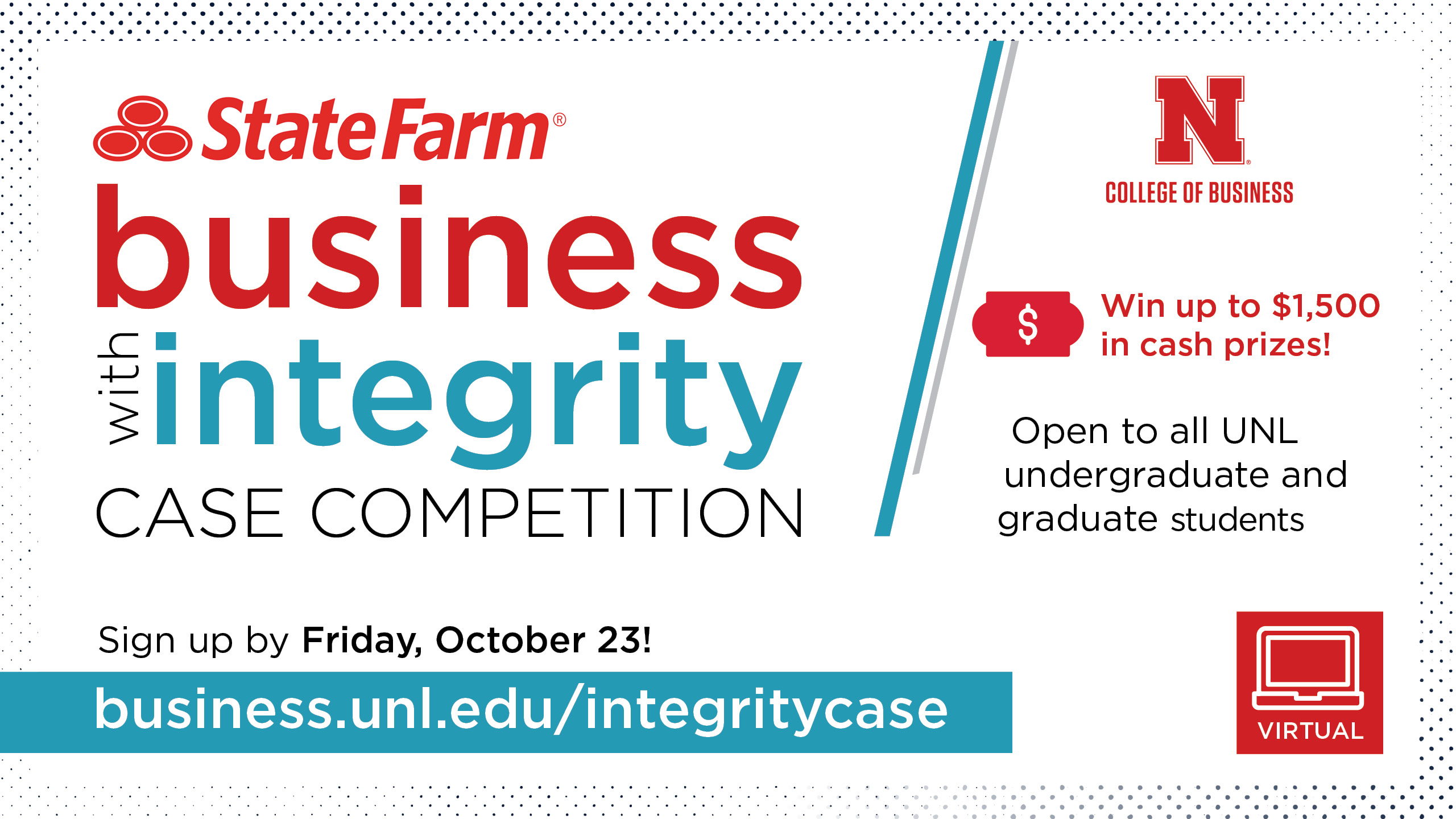 Students at Nebraska can apply their values and skills to a real-world case while competing for up to $1,500 in the inaugural State Farm Business with Integrity Case Competition.
