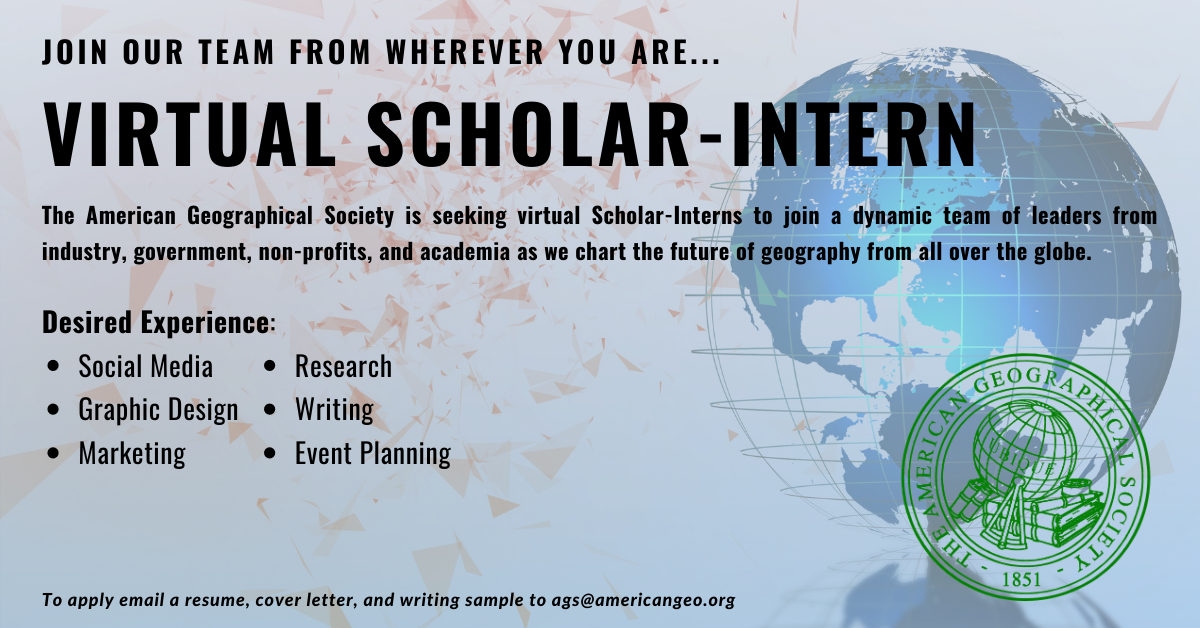 American Geographical Society (AGS) Offering Virtual Scholar Internships