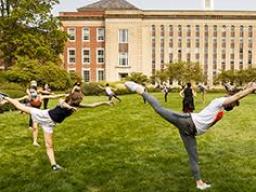 Students in a modern dance class led by Susan Ourada practice on the green space south of Love Library on Sept. 17. Support from donors has helped remove the university’s dance program from a list of proposed budget reductions. Photo by Craig Chandler, Un