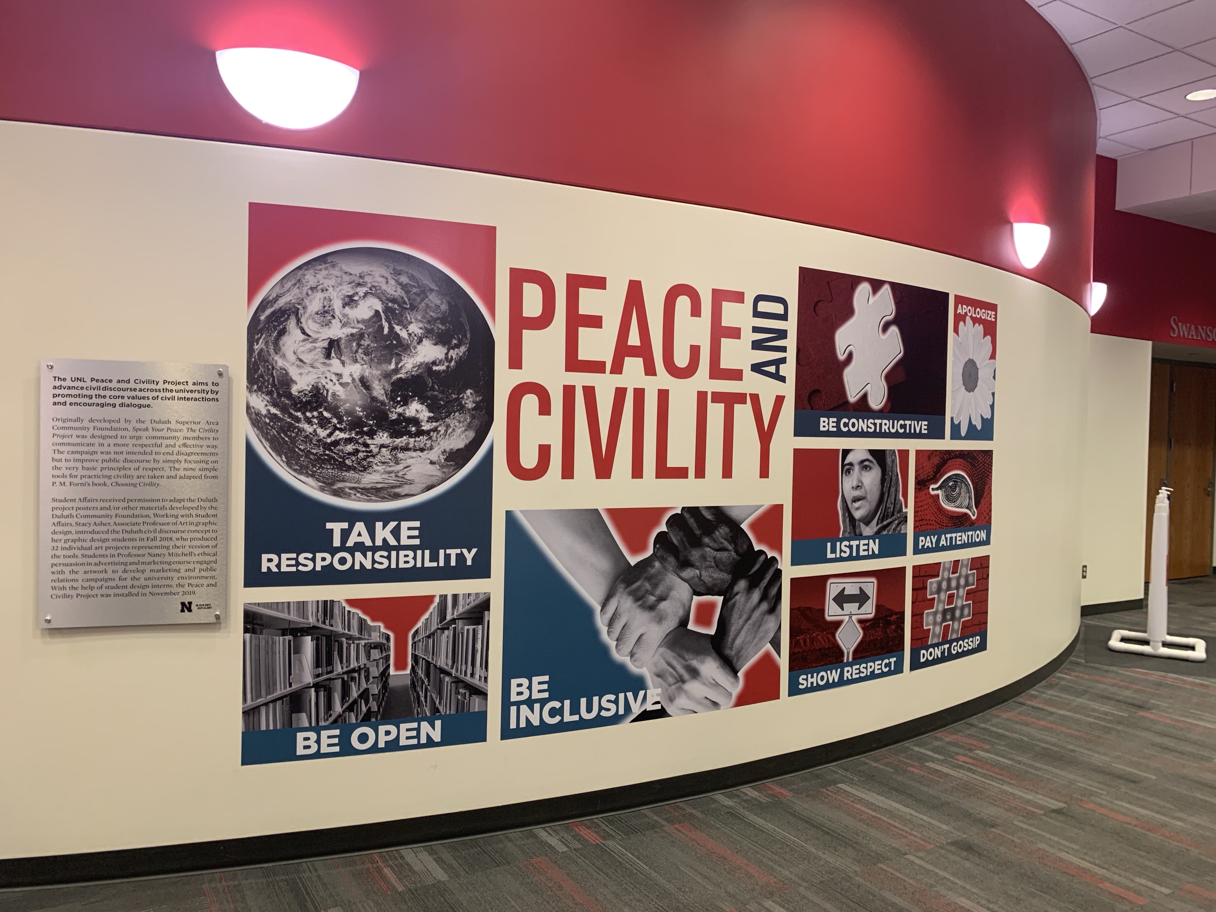 The Nebraska Union displays the nine tools for peace and civility. 