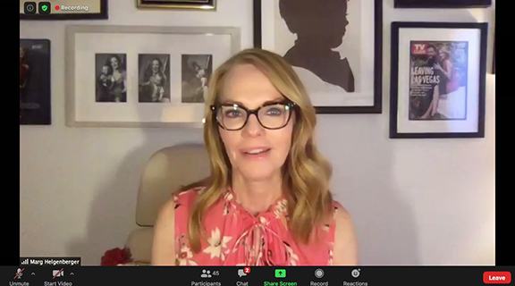 Actress Marg Helgenberger visits with students and faculty in the Johnny Carson Center for Emerging Media Arts via Zoom on Oct. 16 as part of IGNITE.