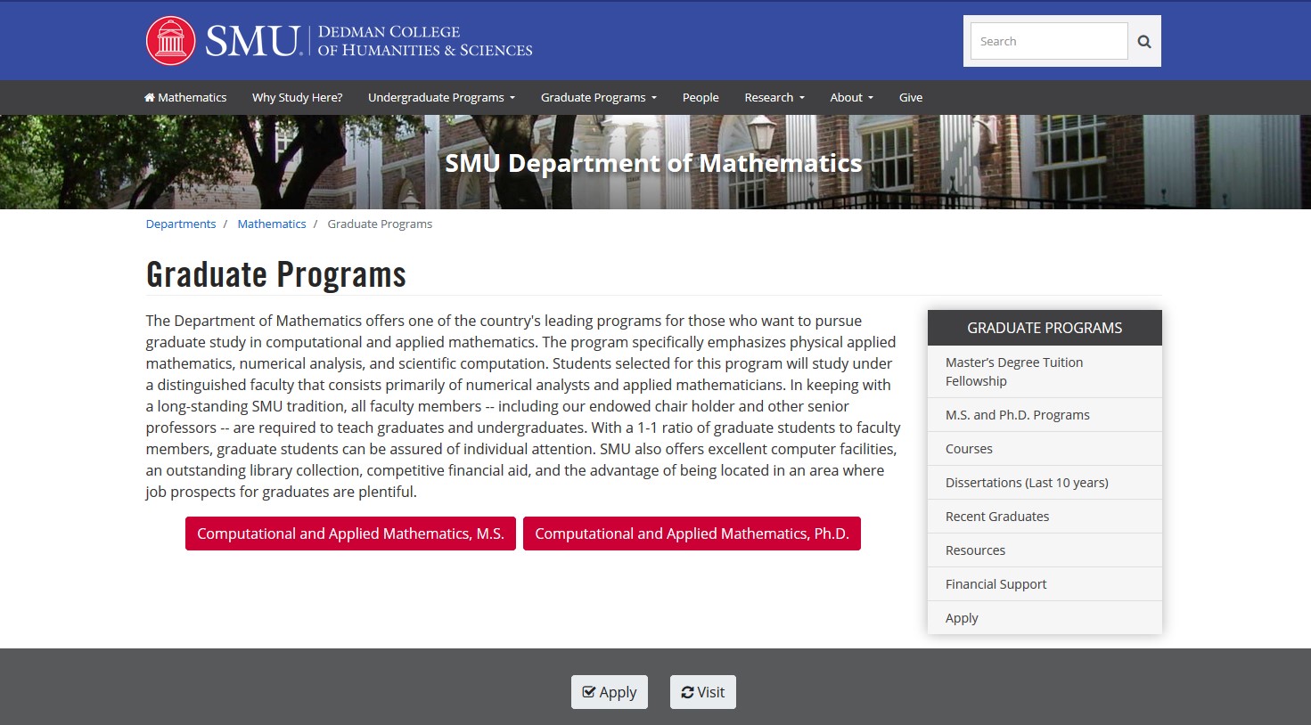 SMU Ph.D. program in Applied and Computational Math