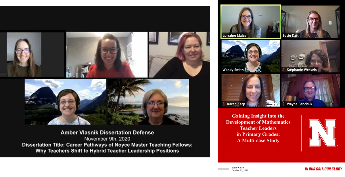 Amber Vlasnik's online defense with her committee (left center), Susie Katt (far right)