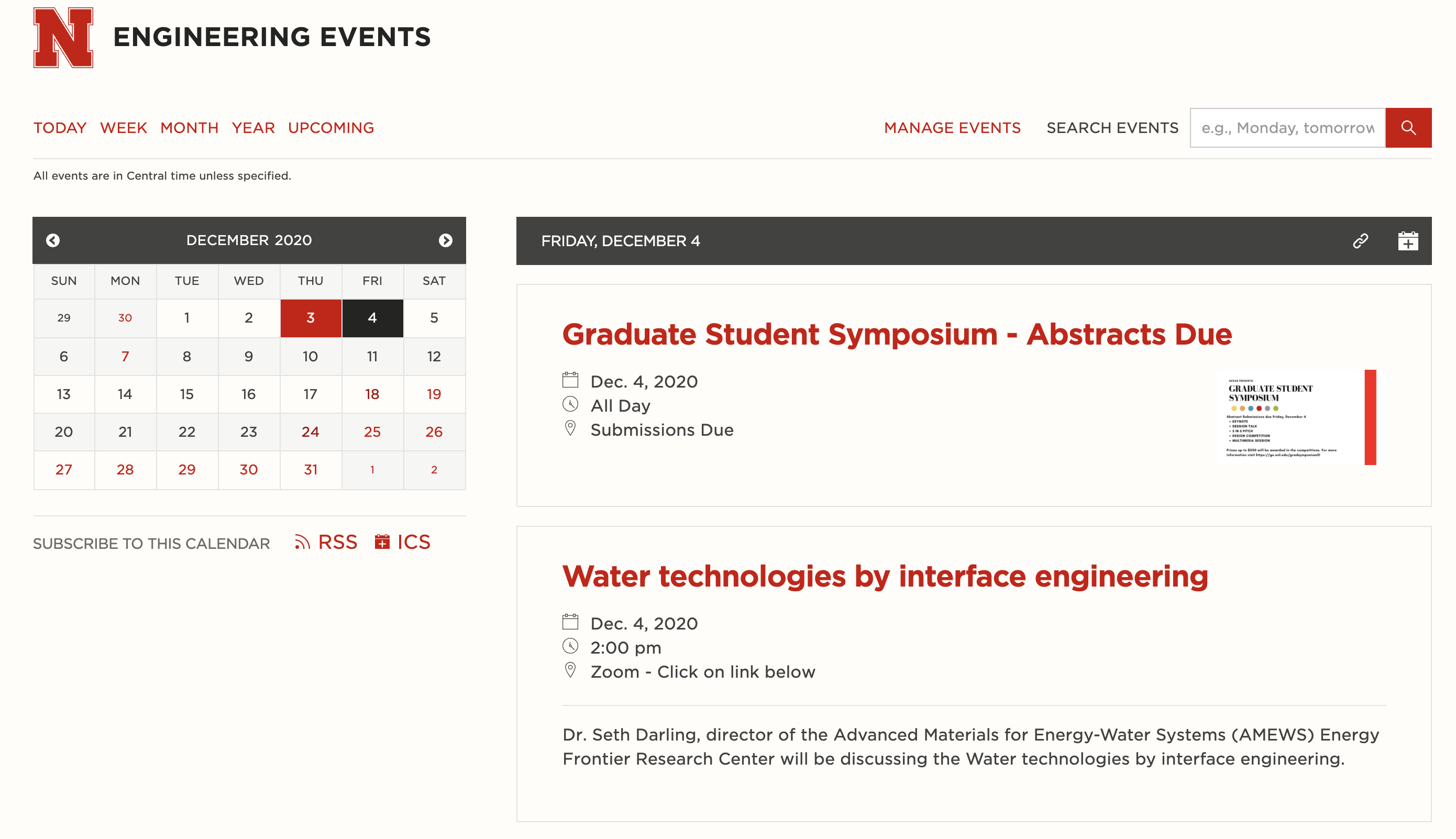 Engineering online calendar of events