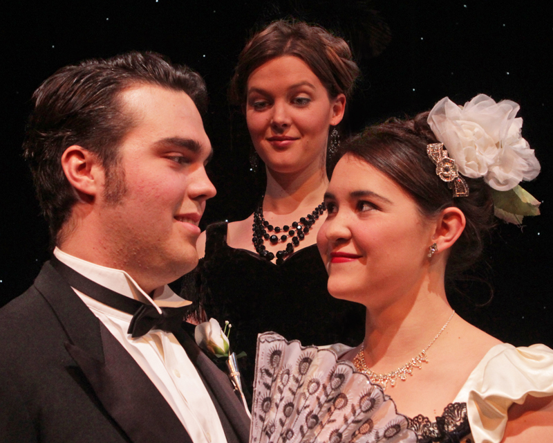 Students Nate Ruleaux, Calandra Daby and Emily Martinez in "Lady Windermere's Fan."