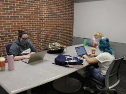 Students studying in the Adele Hall Learning Commons