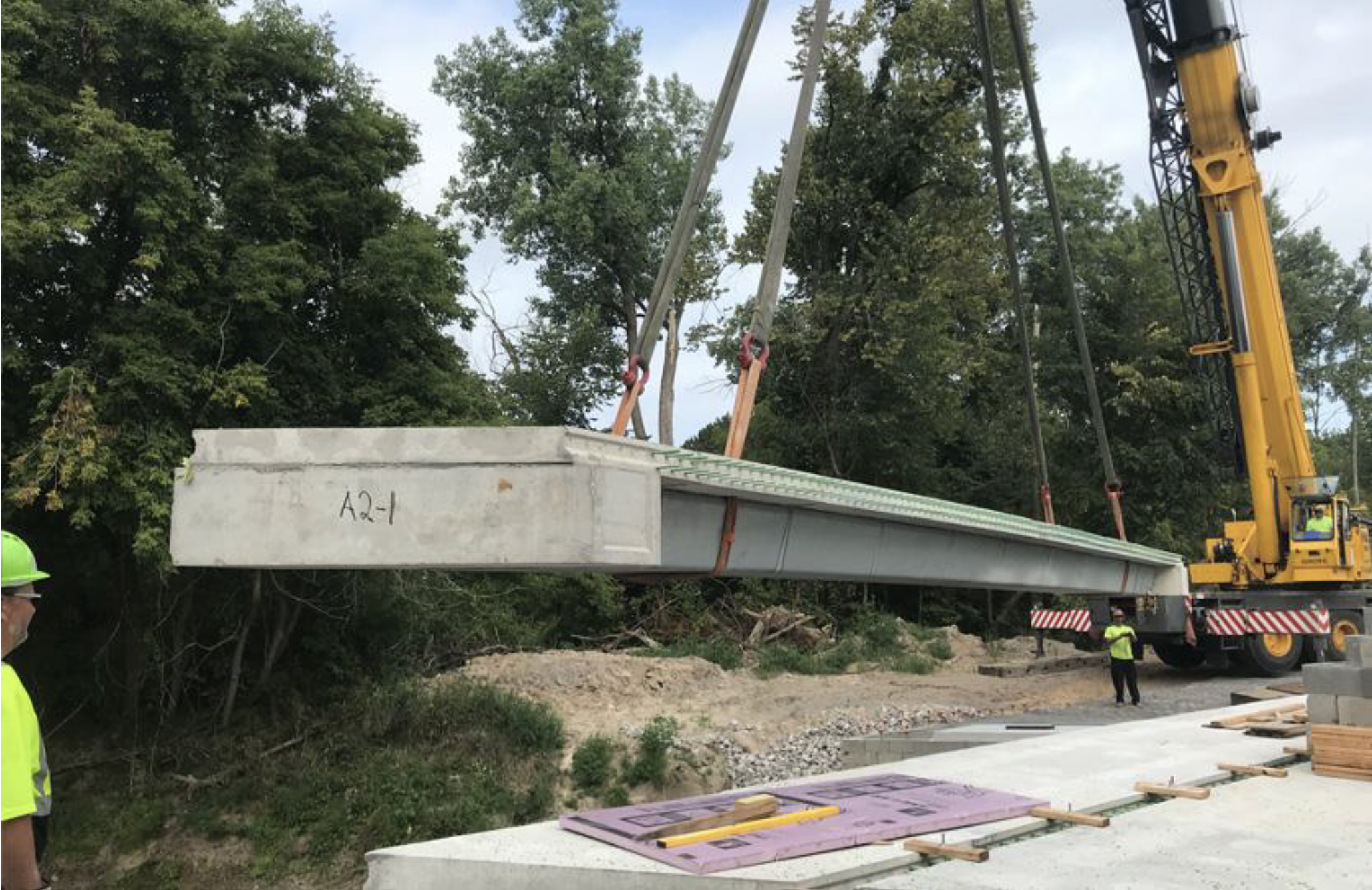 Valmont Structures© Con-Struct™ precast bridge deck being placed.