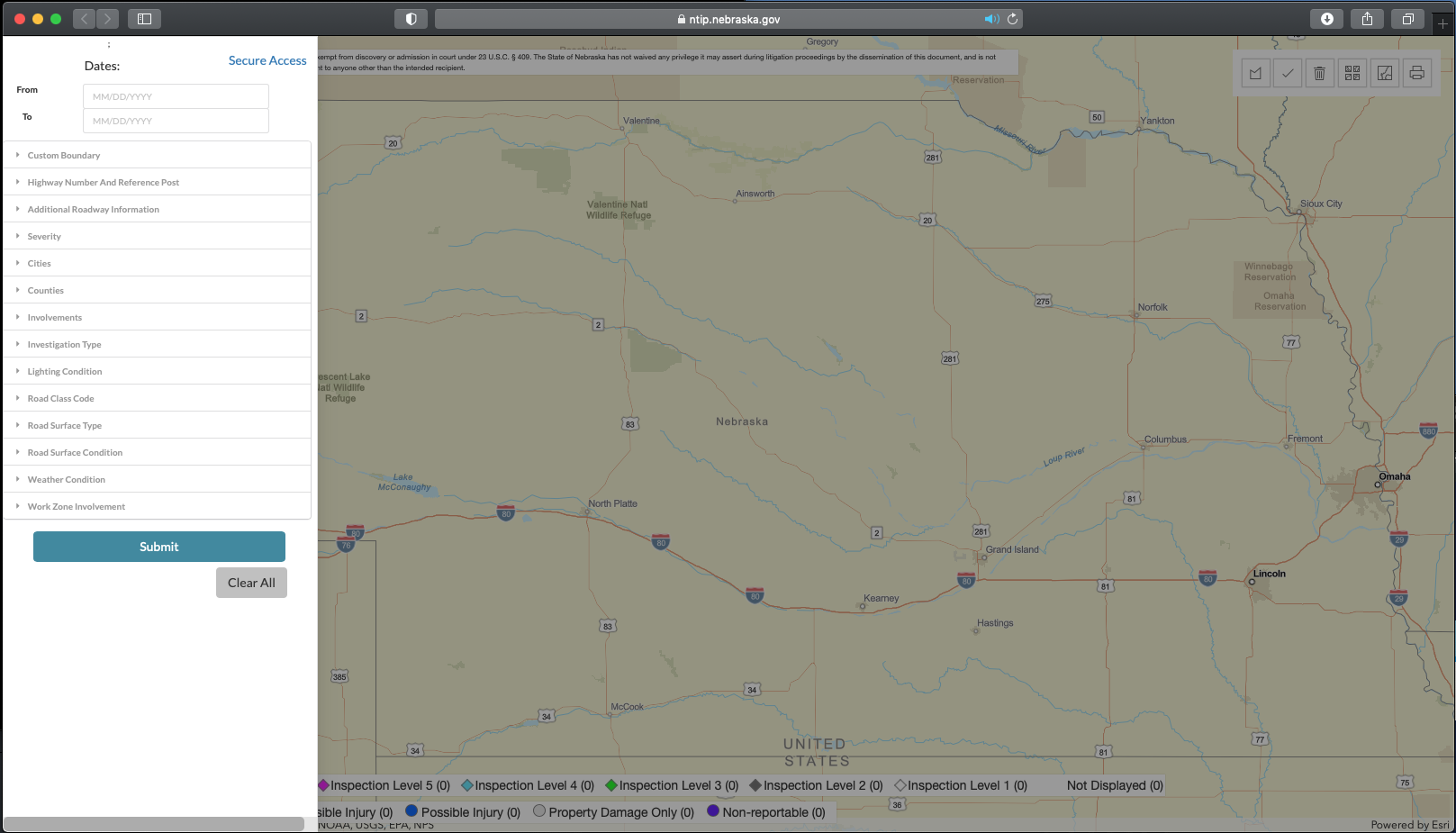 The Nebraska DOT NTIP app provides access to crash data.