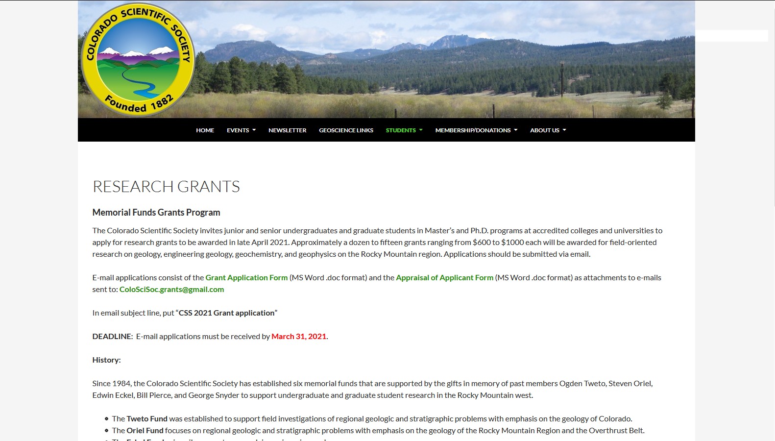 Colorado Scientific Society Student Research Grants Program