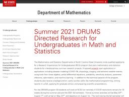 Summer 2021 Directed Research for Undergraduates in Mathematics and Statistics
