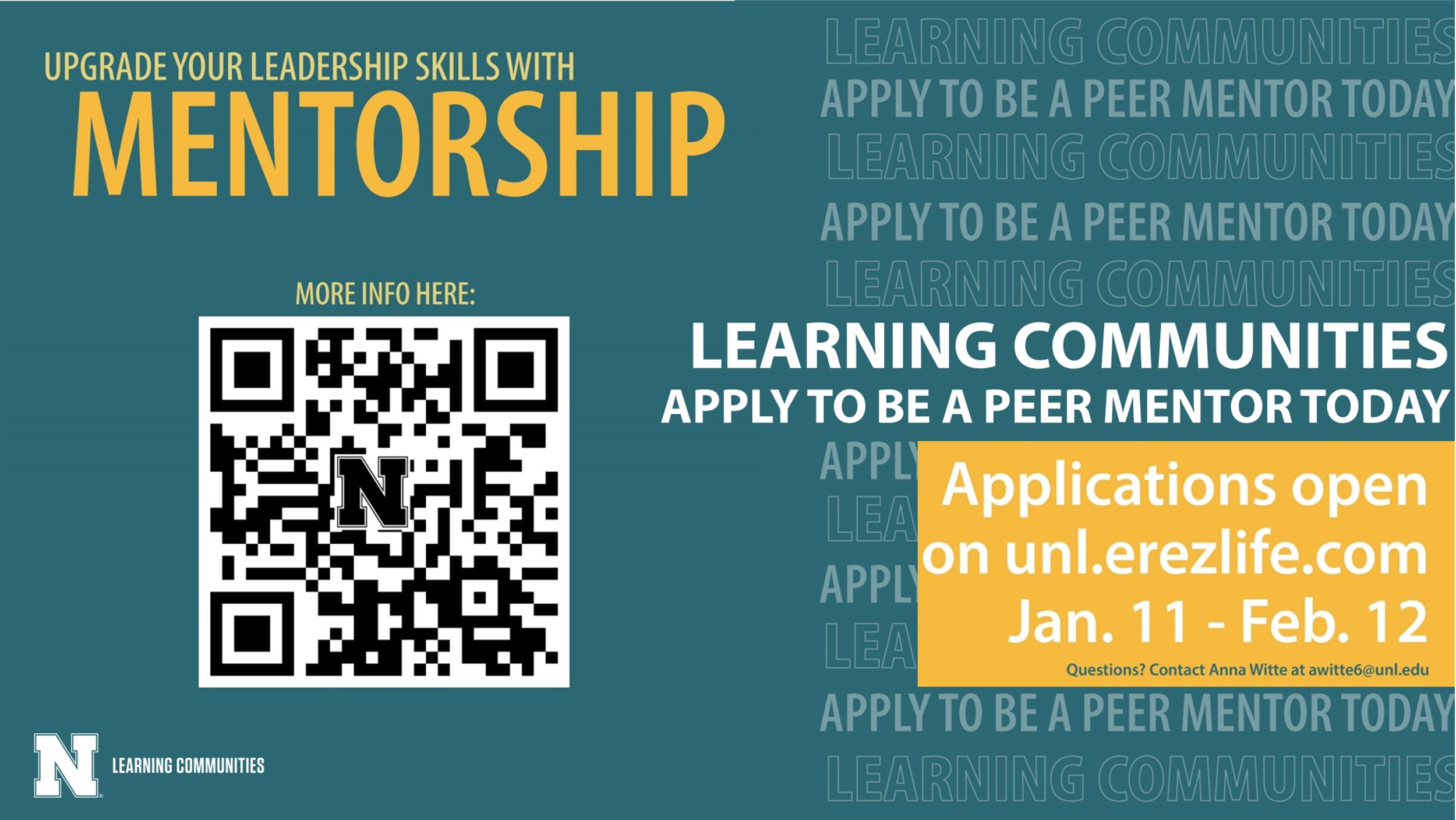 Sophomores, juniors, and seniors can apply for Learning Community Peer Mentor positions until February 12, 2021. 