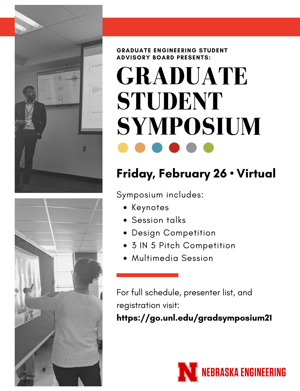 Celebrate Engineer’s Week 2021 during the Engineering Graduate Student Symposium to support Nebraska Engineering graduate students, learn about research happening in different areas, and network across programs. 