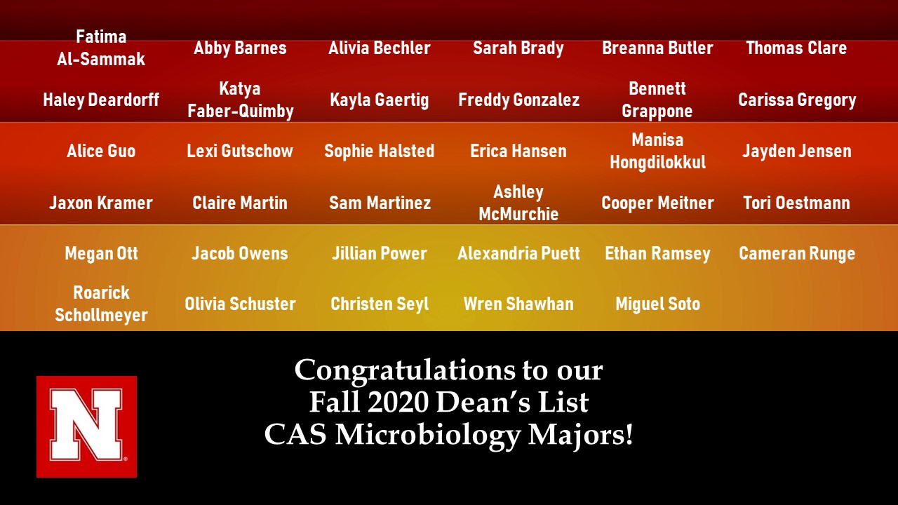 CAS Dean's List Announce University of NebraskaLincoln