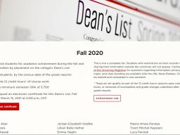 Fall 2020 Dean's List