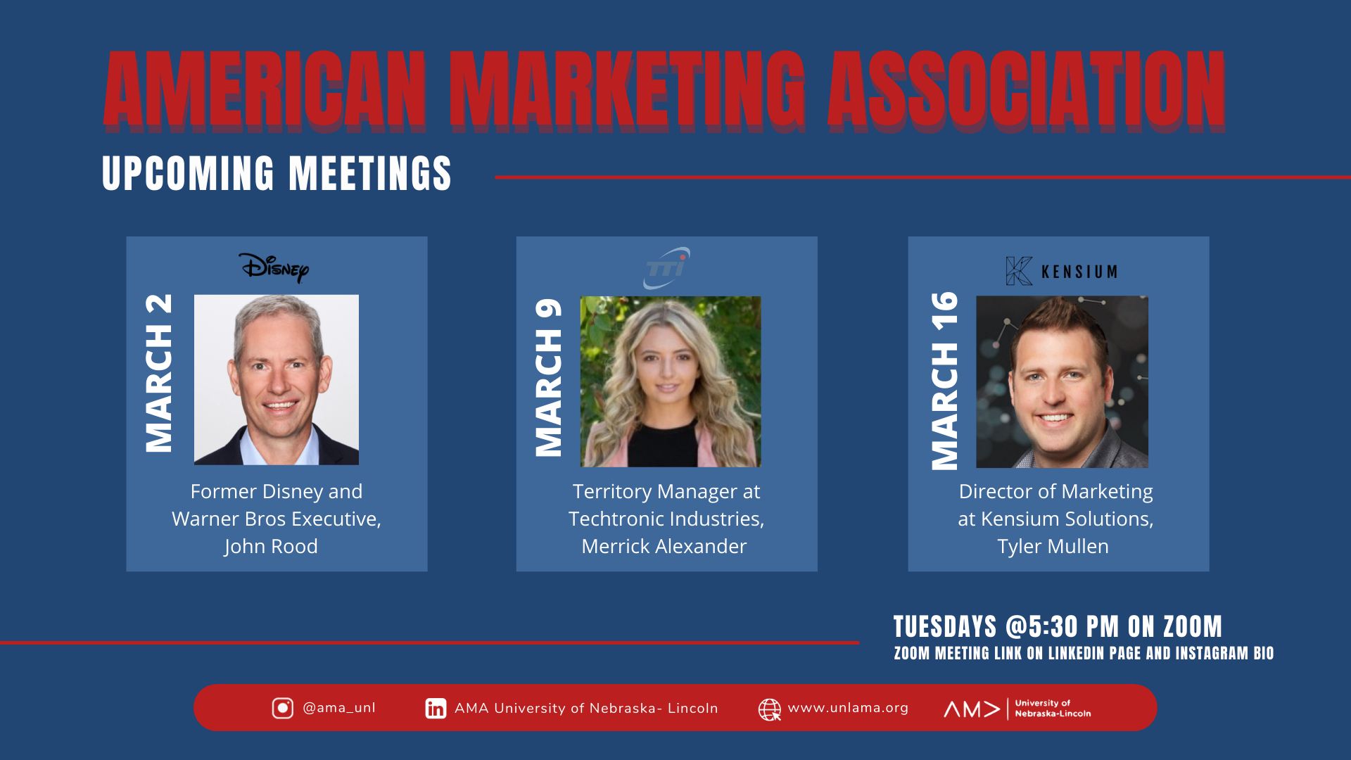 American Marketing Association Upcoming Meetings Tuesday's at 5:30 p.m. on zoom. 