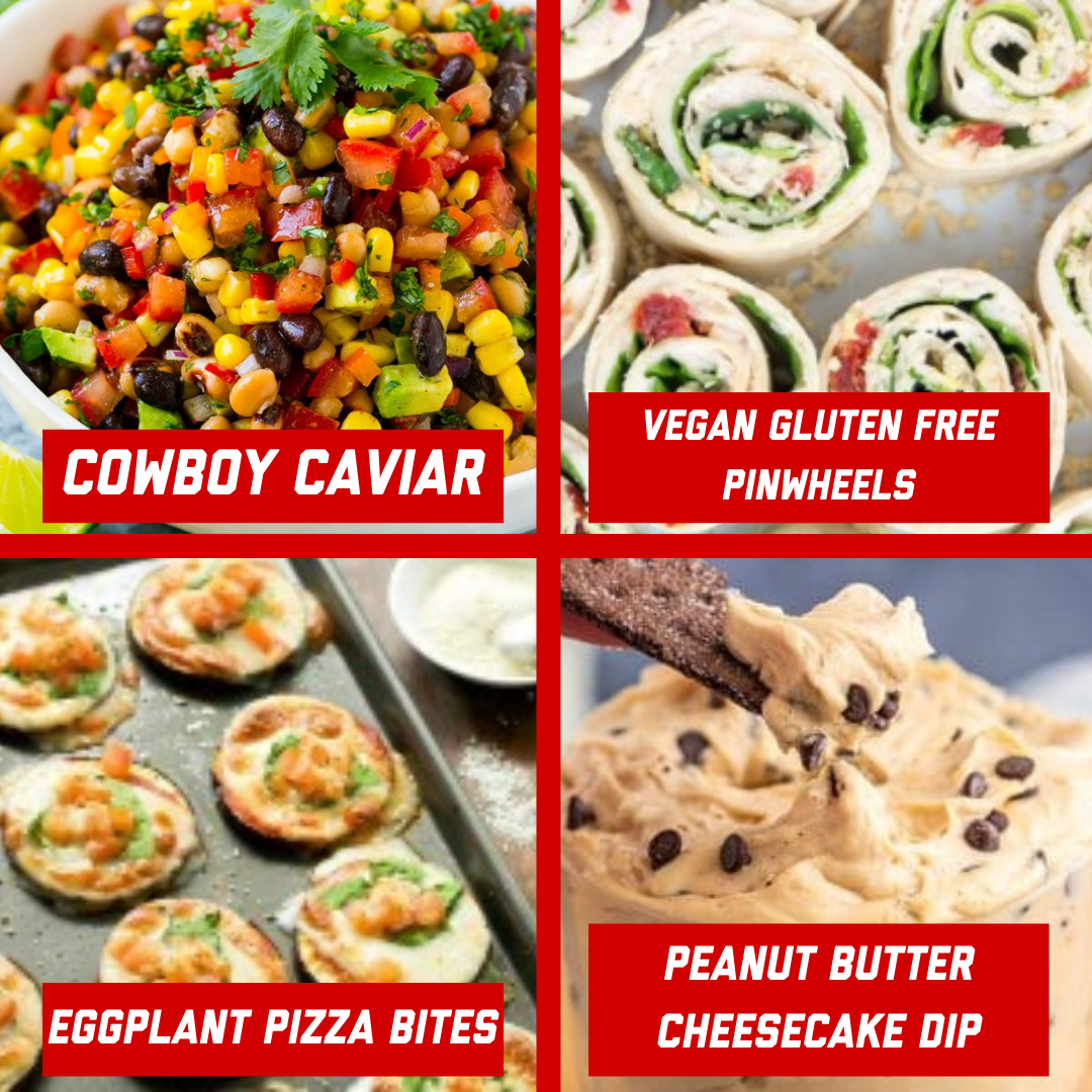 Participants will make cowboy caviar, vegan gluten free pinwheels, eggplant pizza bites and peanut butter cheesecake dip. 