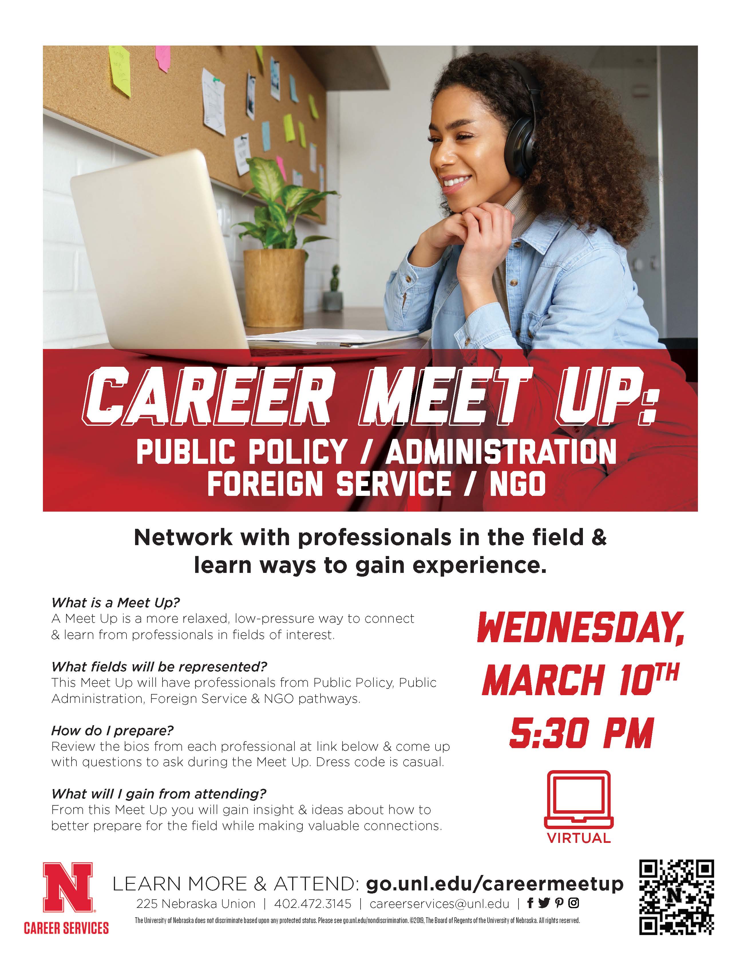 Career Meet Up: Public Administration, Public Policy, Public Health, and Foreign Service and NGOs