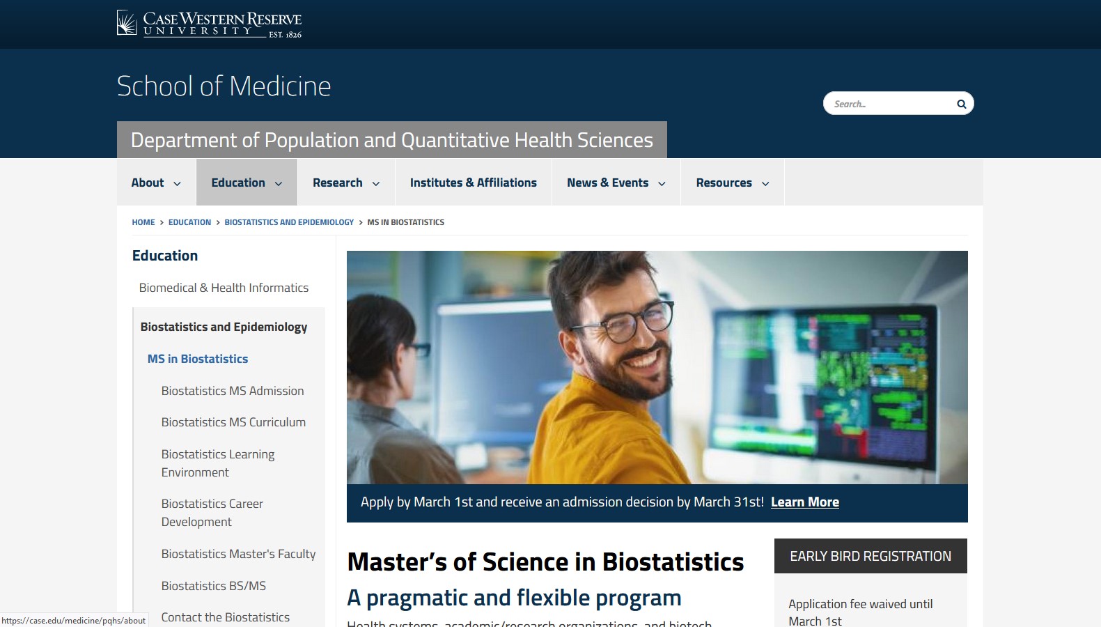 M.S. in Biostatistics at Case Western Reserve University