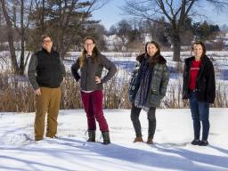 Husker researchers Steven Thomas, Jessica Corman, Katie Anania and Jennifer Clarke are leading a $6 million multi-institutional project to build a database that will enable scientists to track the changing ecology of waterways across the U.S. Pictured at 