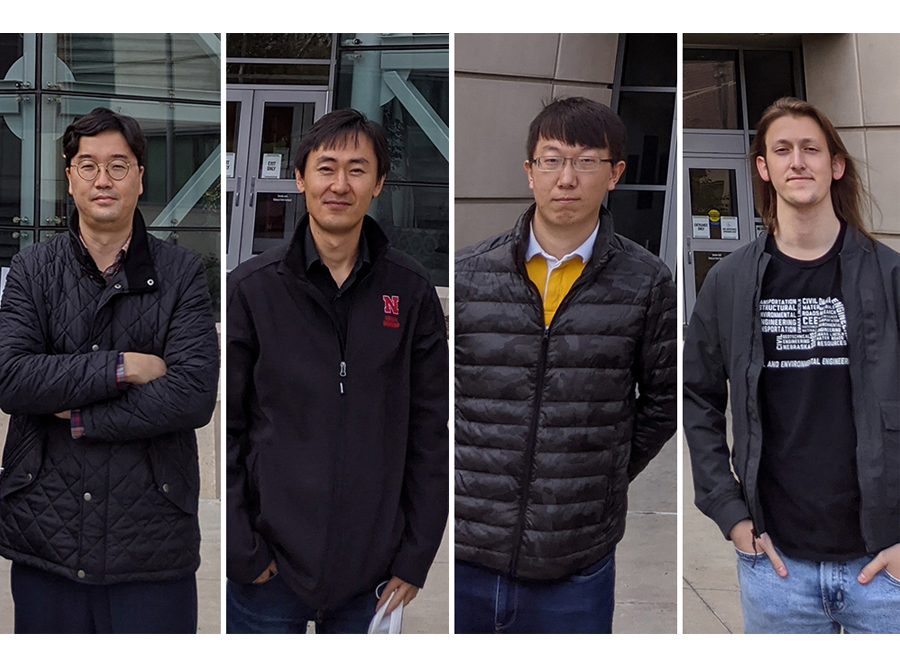 Civil and environmental engineering researchers (from left) Jongwan Eun, Seunghee Kim, Yuan Feng and Patrick Benda.