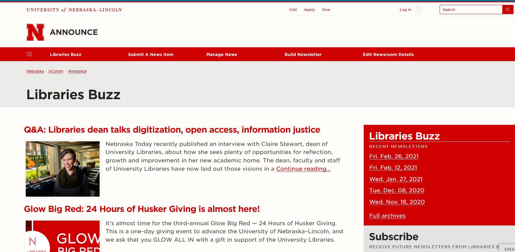 Get the latest news from UNL Libraries