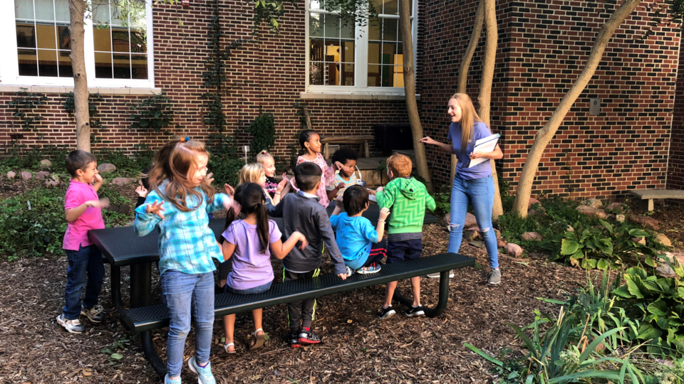 Alex Otto, a Nebraska honors student, leads a Wildlife of Nebraska Club at Prescott Elementary in 2018. 