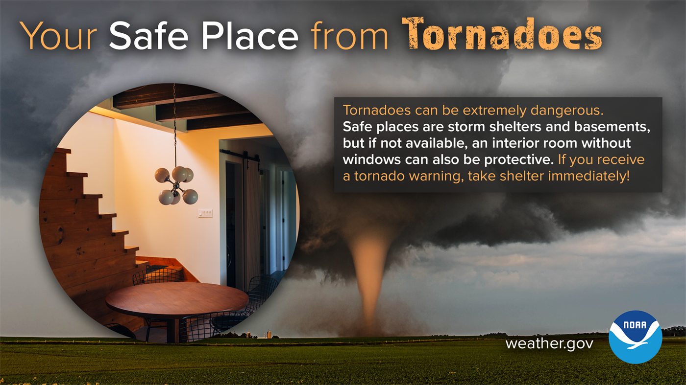 NWS safe place from tornadoes graphic