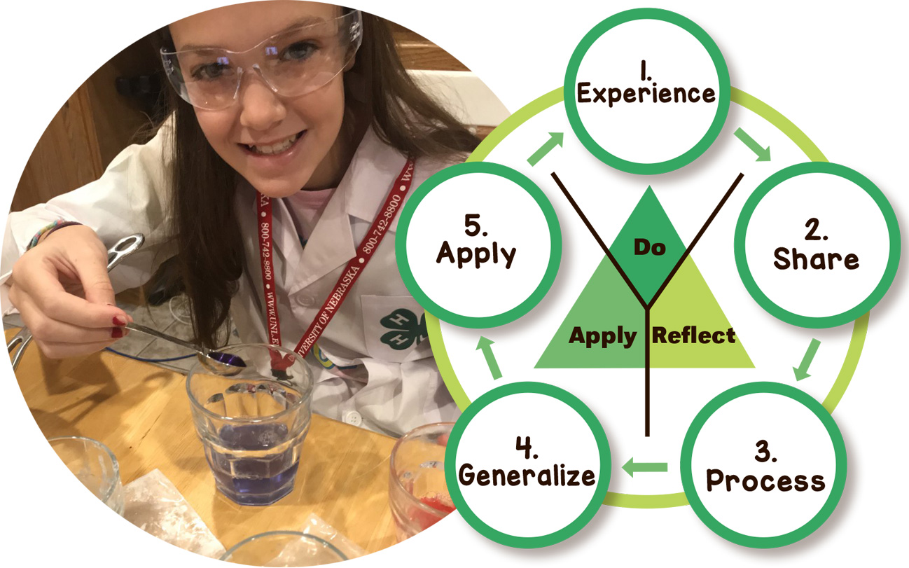 (Left) 4-H Food Science Virtual Workshop. (Right) Experiential Learning Model (source: Kolb, D.A.)