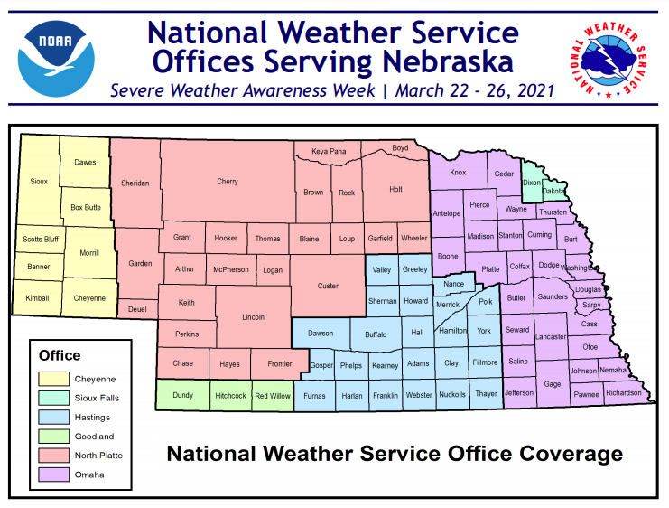 NWS office coverage map for Nebraska