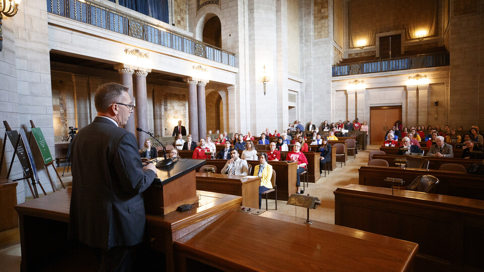 Chancellor Ronnie Green talks to NU supporters at the start of the advocacy day event in 2019. This year's weeklong event will be virtual, due to the COVID-19 pandemic. Craig Chandler | University Communication