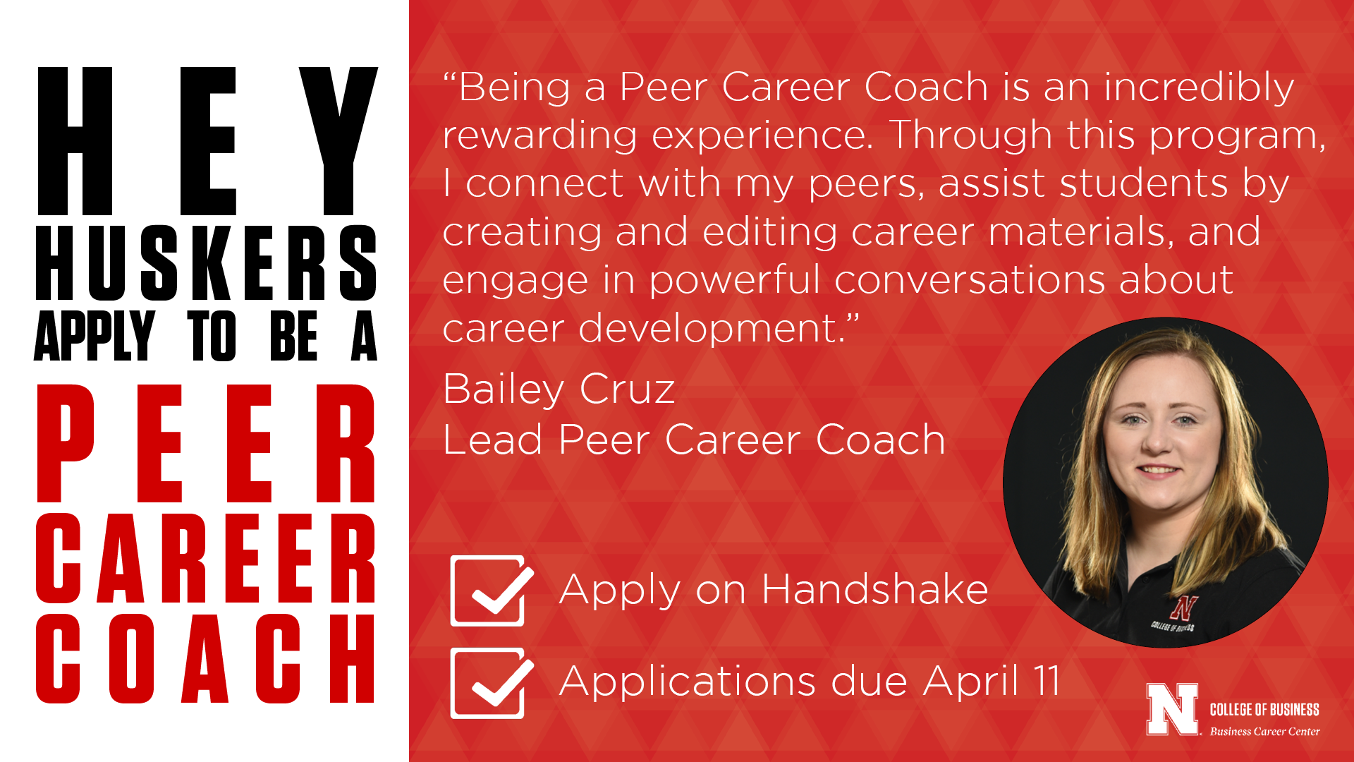 Hey Huskers, Apply To Be A Peer Career Coach