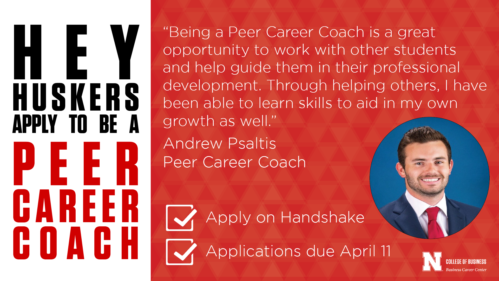 Hey Huskers, Apply To Be A Peer Career Coach