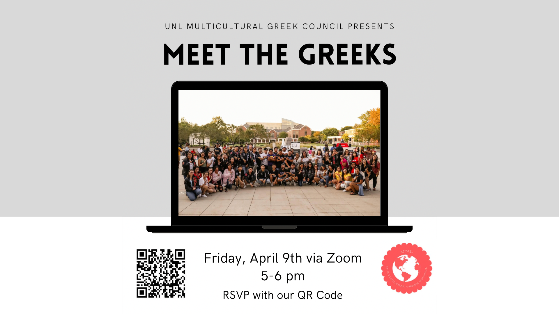 Meet the Greeks will be held on Friday, April 9th via Zoom from 5-6 pm