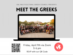 Meet the Greeks will be held on Friday, April 9th via Zoom from 5-6 pm