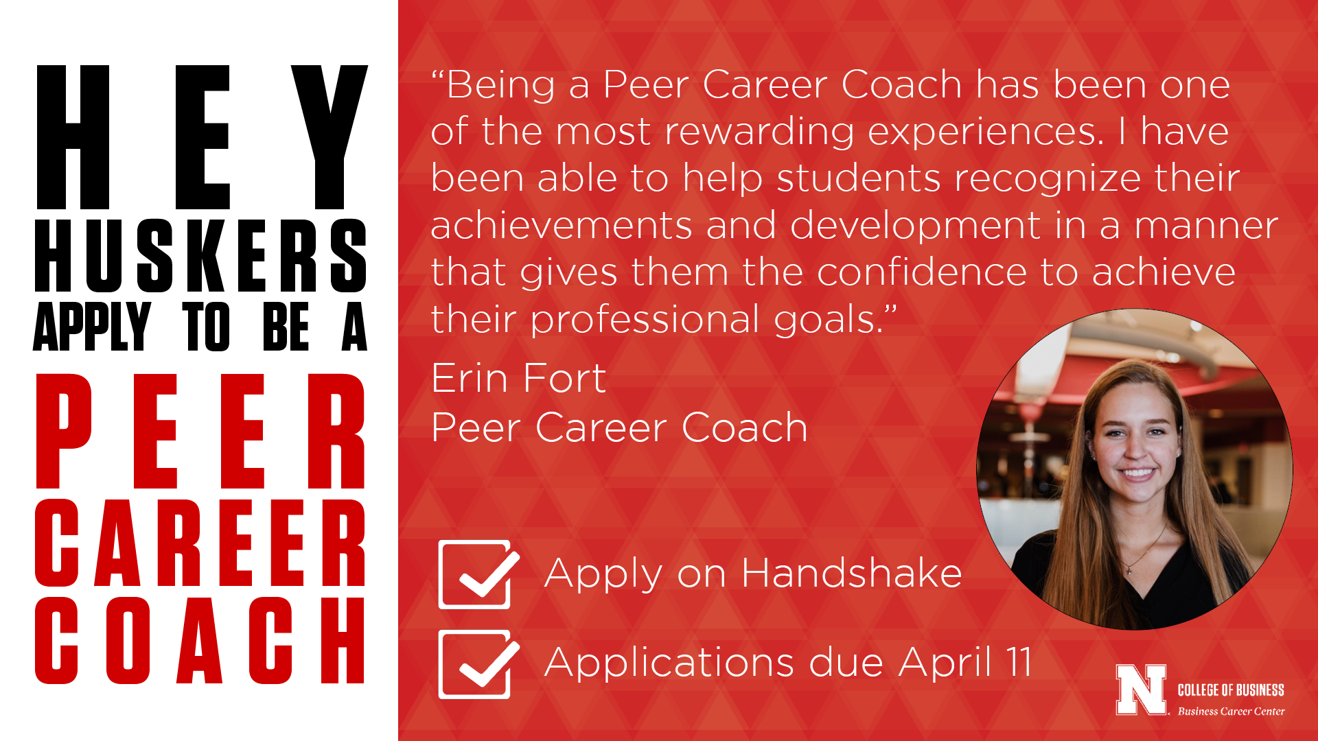 Hey Huskers, Apply To Be A Peer Career Coach