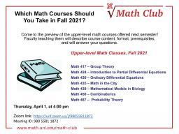 Math Club: Fall 2021 Course Preview Recording