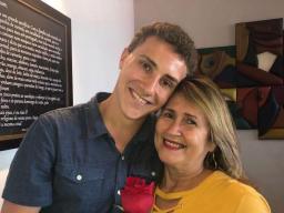 Rylan with his host mom in Bahia, Brazil
