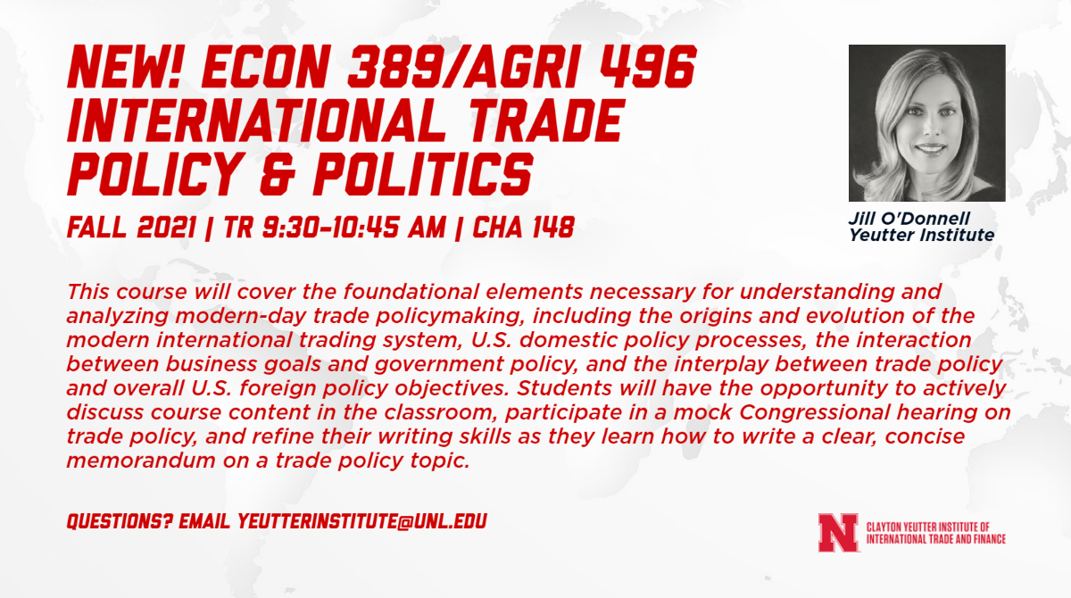 New course! ECON 389 International Trade Policy & Politics | Fall 2021 | TR 9:30-10:45 AM