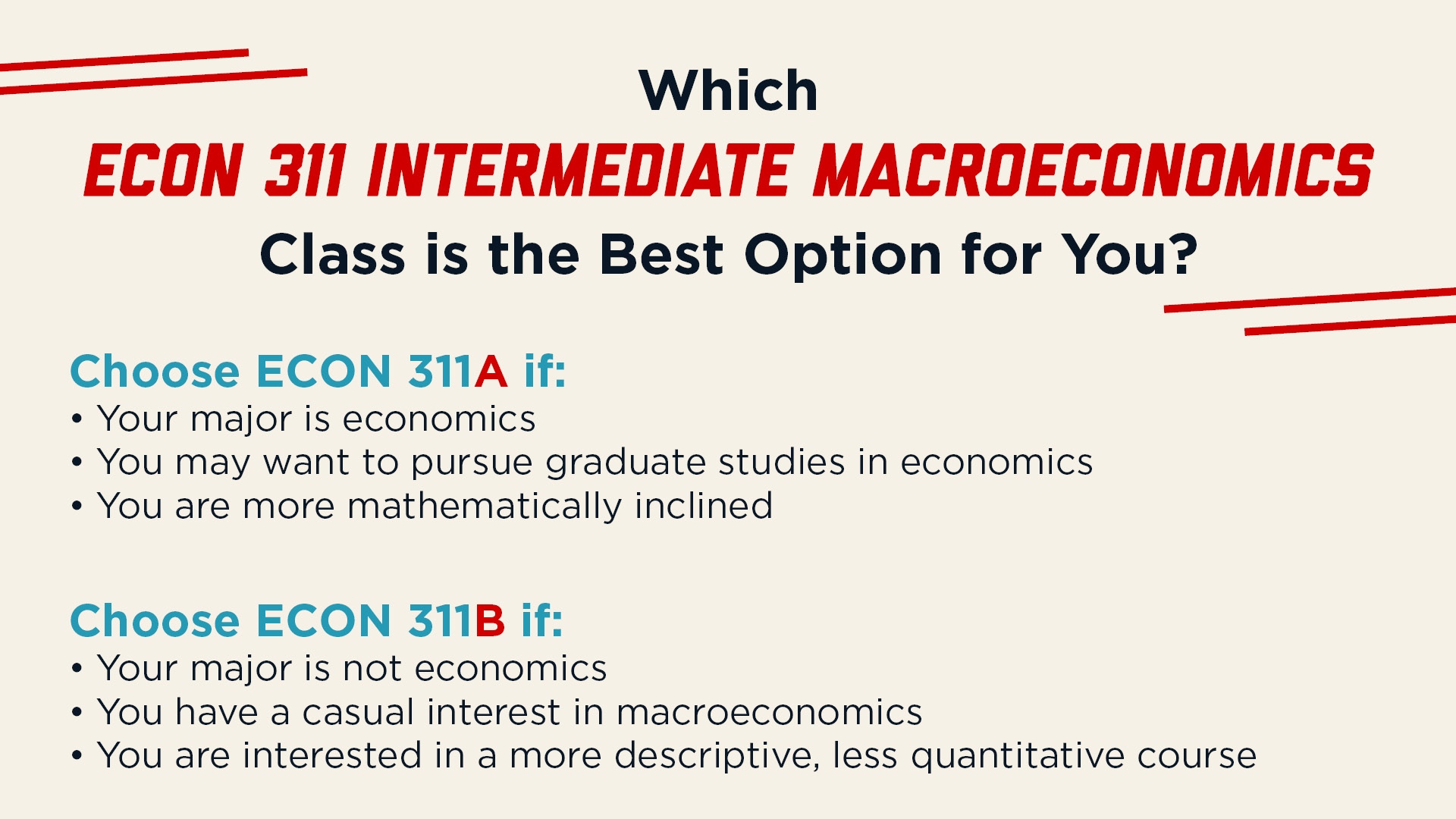 ECON 311 changing to ECON 311A or 311B