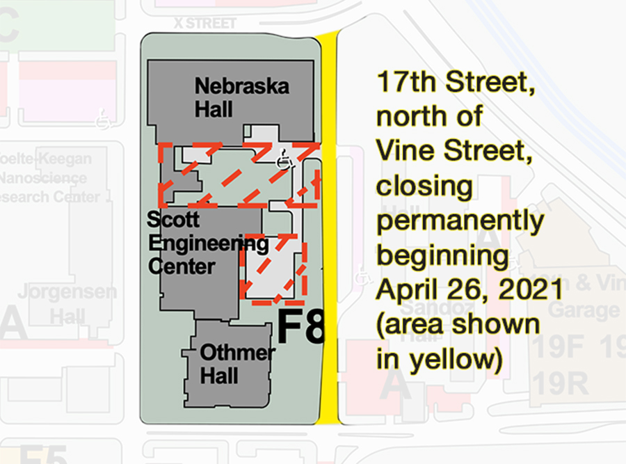 17th Street, north of Vine Street, was closed permanently starting April 26.