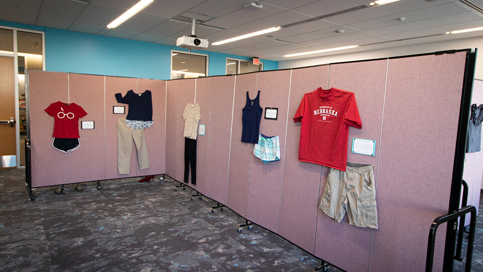 The art exhibit “What Were You Wearing” is on display until April 21.