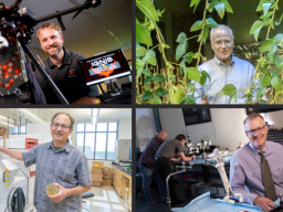 Clockwise, from top left: Carrick Detweiler, CEO of Drone Amplified; Michael Fromm, CEO of Epicrop Technologies; Shane Farritor, CTO of Virtual Incision; and Bob Hutkins, a founding faculty member of Synbiotic Health.