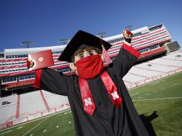 Herbie Husker inside Memorial Stadium