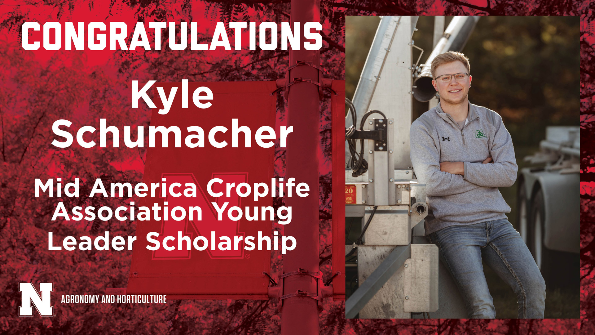 Kyle Schumacher, a sophomore agronomy major, was named a recipient of the 2021 Mid America Croplife Association Young Leader Scholarship.