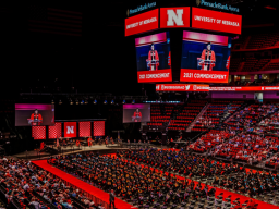 The university will hold August 2021 commencement exercises in Pinnacle Bank Arena, shown here during the graduate ceremony on May 7. The event will include summer 2021 graduates and 2020 alumni who, due to COVID-19 restrictions, were unable to participat